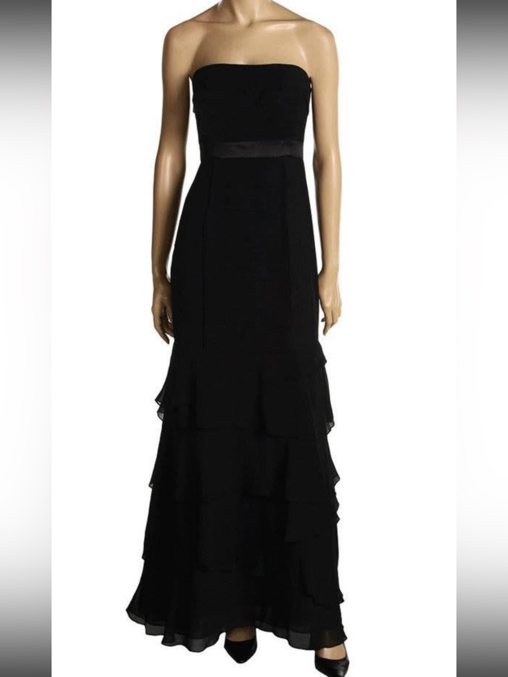 BCBGMaxAzria Black Silk Strapless Tiered Maxi Dress - Picture 1 of 7